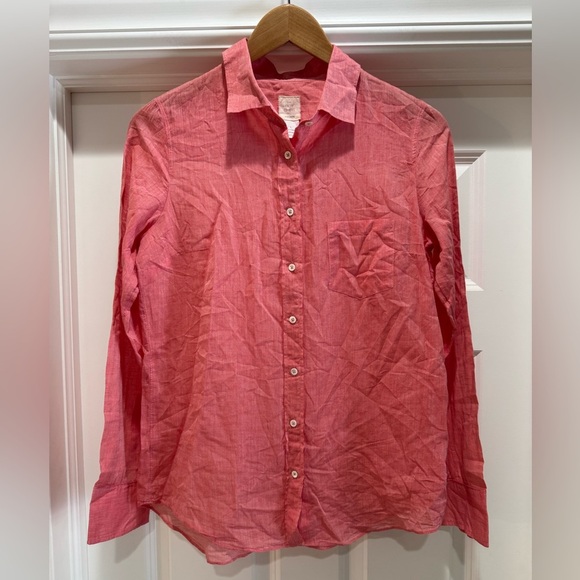 J Crew Boy Shirt in Tipped Indian Voile Womens Sz 4 Small Top Blouse Pink Orange - Picture 1 of 7